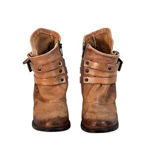 FREEBIRD Blaze Harness Bootie Sz 7 Cognac Leather Boho Distressed Western